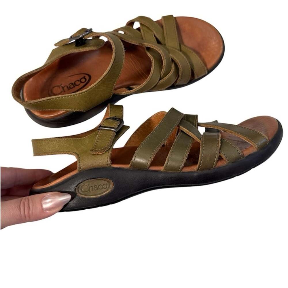 Chacos Green Leather Strappy Outdoorsy Sandals Womens 7 Comfort Hiking